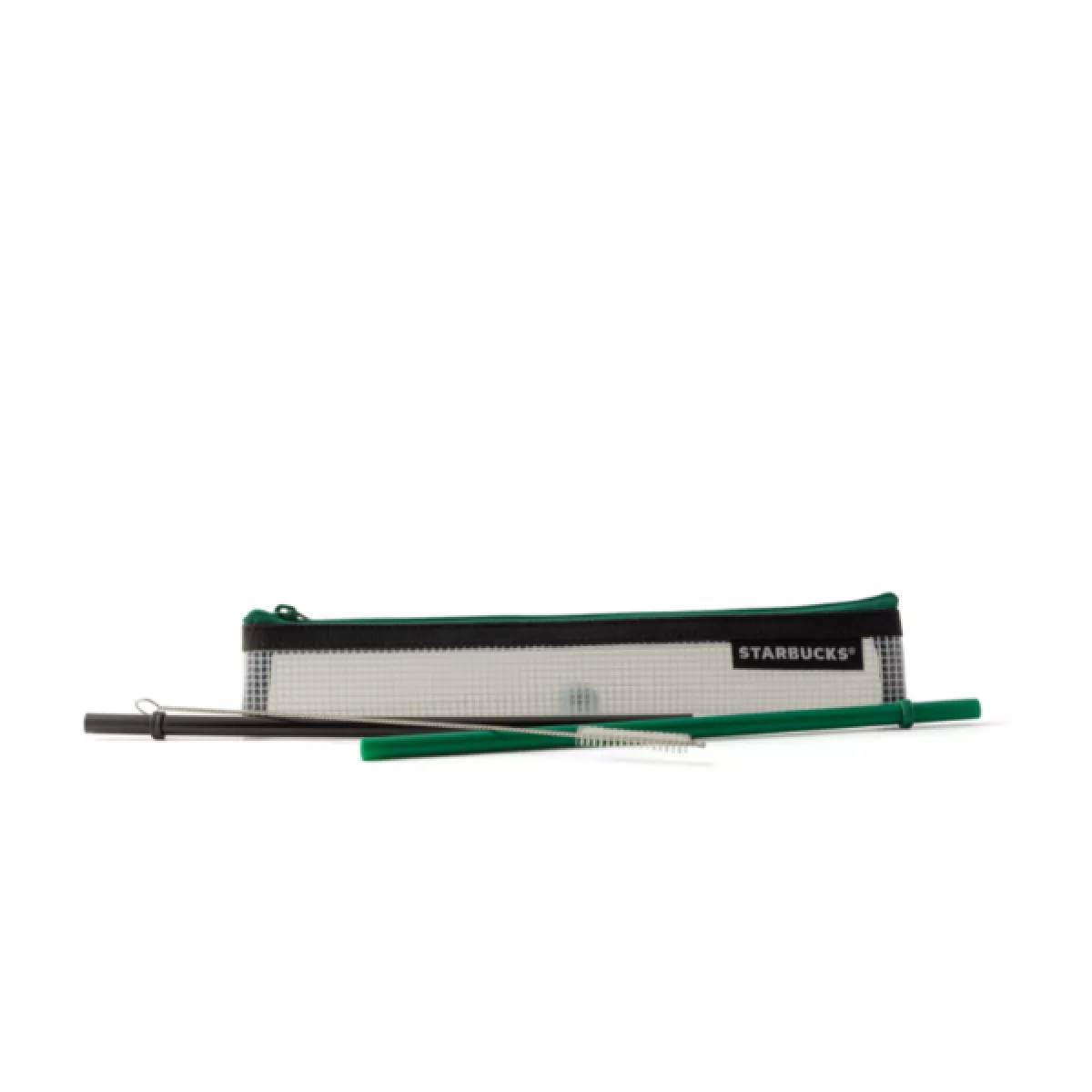 Reusable Straw Set with Brush in Grid Zipper Pouch
